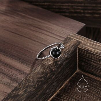 Natural Black Onyx Open Ring In Sterling Silver, 4 of 9