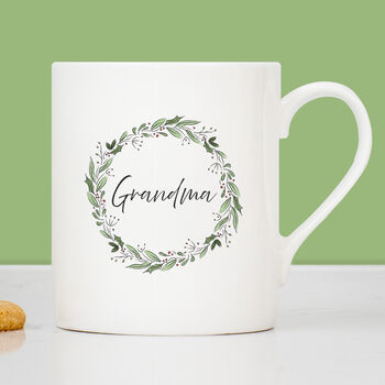 Grandparents Christmas Wreath China Mugs Set, 2 of 3