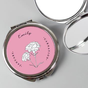 Personalised Birth Flower Round Compact Mirror, 3 of 12