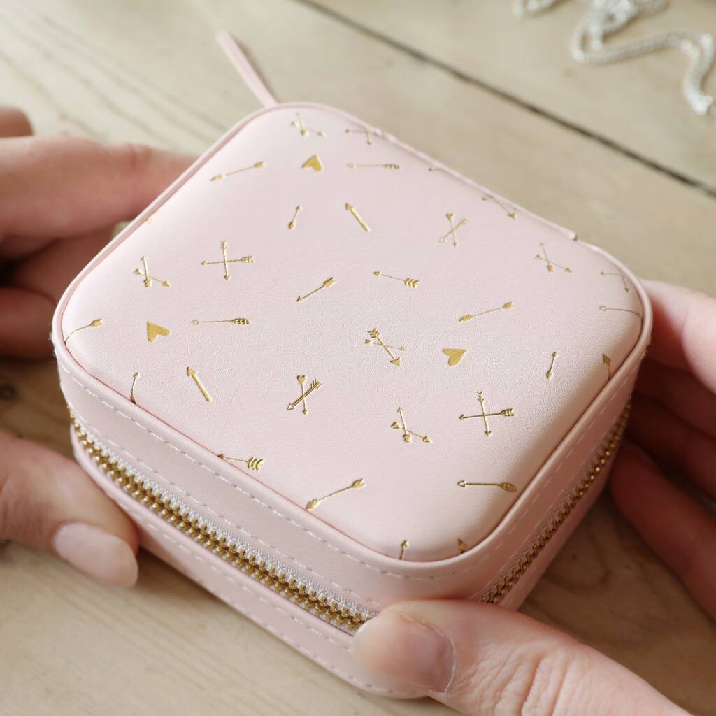 Mini Square Arrows Travel Jewellery Box In Pale Pink By Lisa Angel