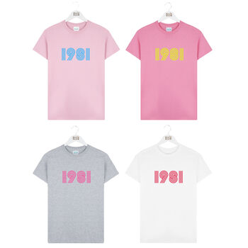 Personalised Retro Disco Font Birth Year Tshirt, 4 of 8