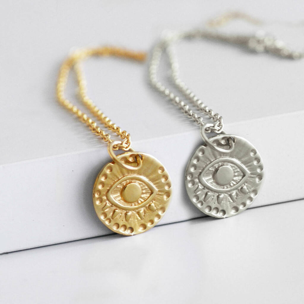 Lucky Evil Eye Coin Necklace In Sterling Silver By AMULETTE