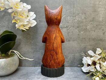 32cm Handcarved Lotus Yoga Cat Wooden Ornament Decor, 12 of 12