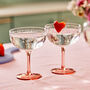 Set Of Two Pink Stem Etched Champagne Coupes, thumbnail 1 of 1