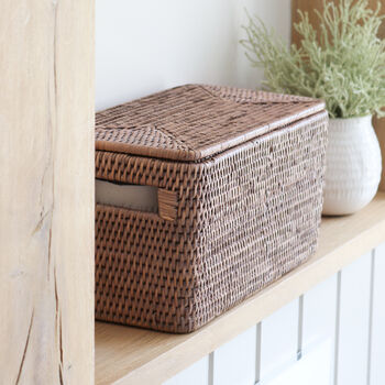 Marbury Taupe Rattan Lidded Bathroom Storage Basket, 2 of 4