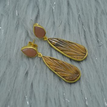 Peach Moonstone, Tiger's Eye Earrings, 3 of 6
