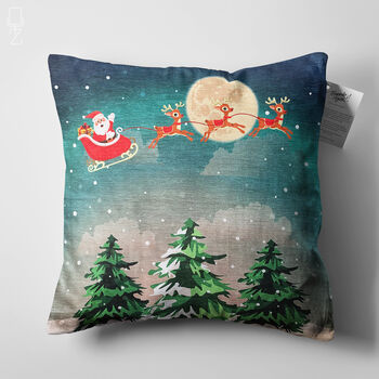 Christmas Cushion Cover With Santa And Fly Reindeers, 5 of 7