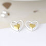 Double Heart Stud Earrings In Sterling Silver, thumbnail 3 of 12