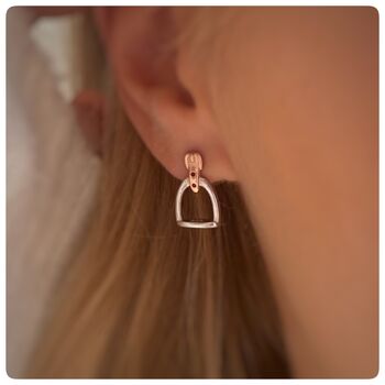 Personalised Sterling Silver And Rose Gold Stirrup Earrings, 7 of 8