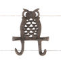 Handcast Cast Iron Owl Double Wall Hook, thumbnail 1 of 2