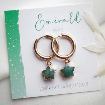 Emerald May Birthstone Star Hoop Earrings, 3 of 10