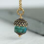 Peacock Blue Gold Acorn Necklace, thumbnail 2 of 8
