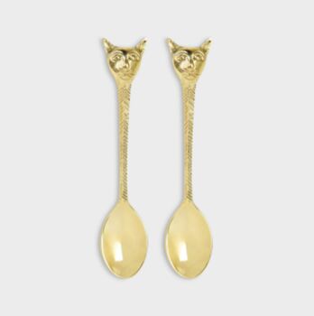 Set Of Two Brass Cat Teaspoons, 3 of 3