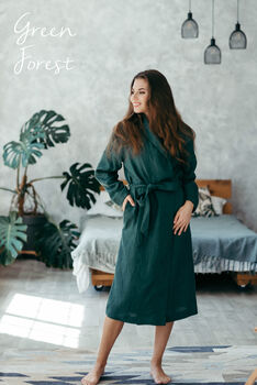 Women’s Bathrobe | Natural Linen Dressing Gown, 3 of 12