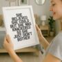 She Was Knackered Black And White Typography Print, thumbnail 1 of 5
