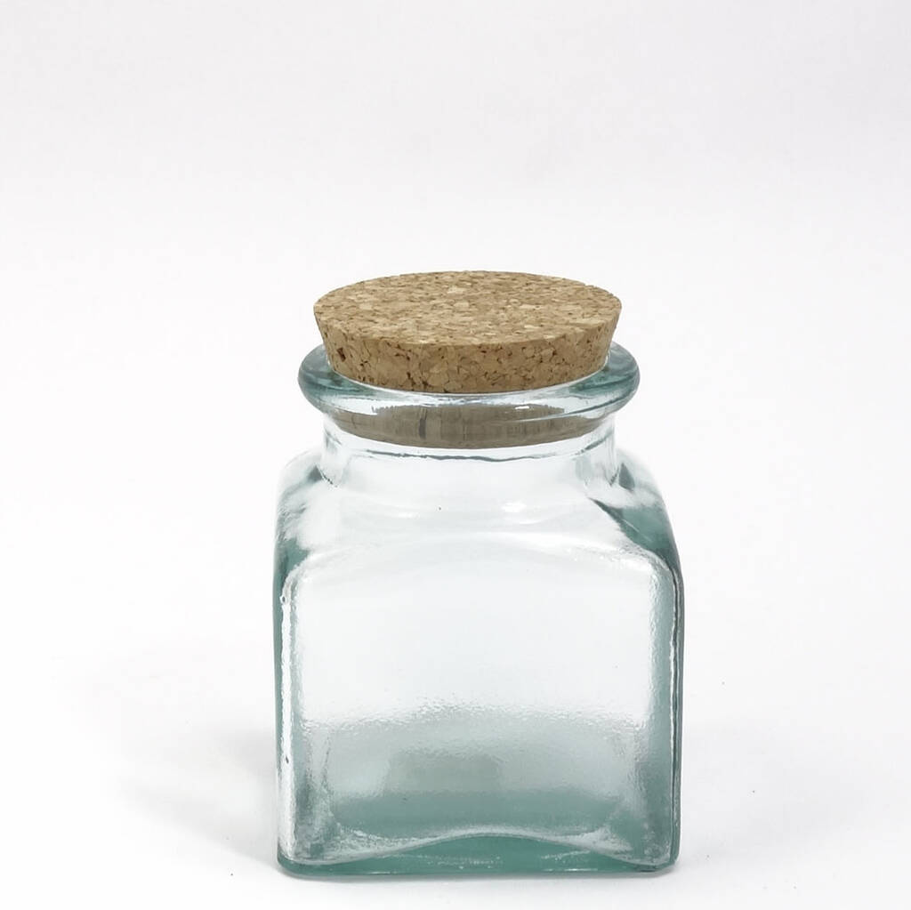 Recycled Glass Storage Jars Square + Cork Lids Set By The Recycled