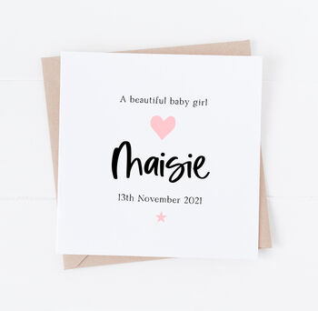 Personalised New Baby Girl Arrival Card, 2 of 3