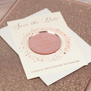 Sparkly Circle Wedding Save The Date Magnet And Card, 2 of 11