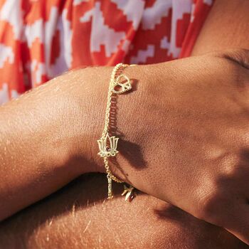 Peace Love And Freedom Sterling Silver / Gold Vermeil Charm Bracelet, 6 of 8
