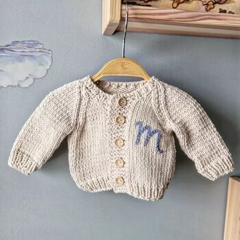 Hand Knitted And Embroidered Initials Cardigan, 3 of 7