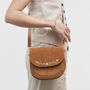Tan Floral Faux Suede Embroidered Saddle Bag, thumbnail 3 of 9