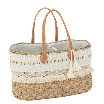 Natural Jute And Lace Beach Bag With Tassels, 5 of 5