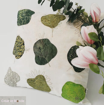 Green With Embroidered Flower Foliage Cushion, 7 of 12