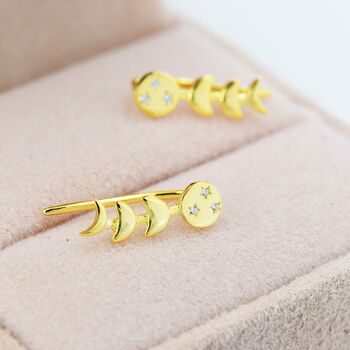 Moon Phase Crawler Earrings In Sterling Silver, 6 of 12