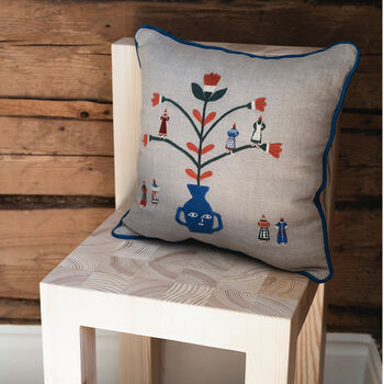Scandi Embroidered Holiday Cushion Cover 100% Linen, 2 of 5