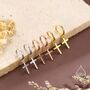 Sterling Silver Minimalist Cross Huggie Hoop Earrings, thumbnail 8 of 12