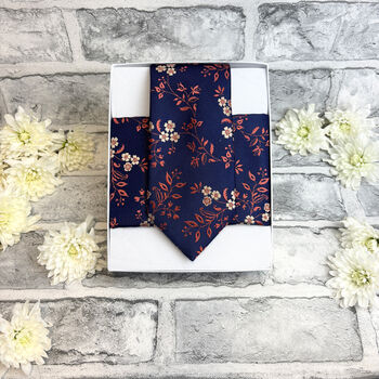 Burnt Orange Floral Wedding Tie Set, 4 of 6