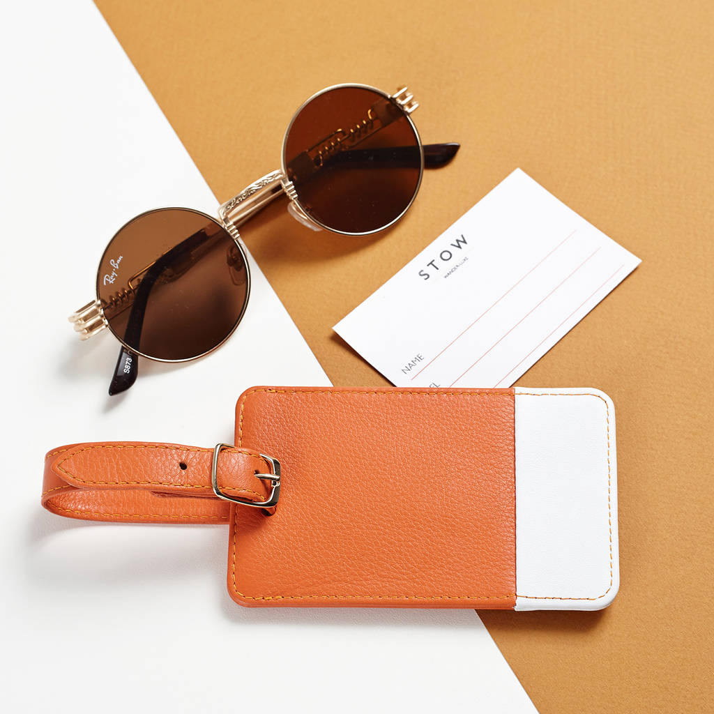 personalised soft luxury leather luggage tag by stow