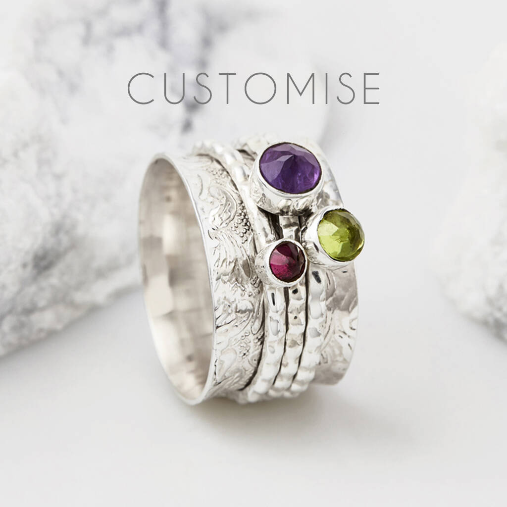 Personalised Birthstone Manifest Silver Spinning Ring, 1 of 11