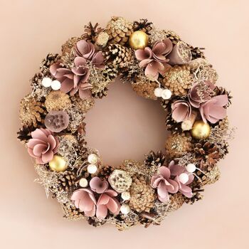 Pink And Gold Glittery Pinecone Wreath, 5 of 8