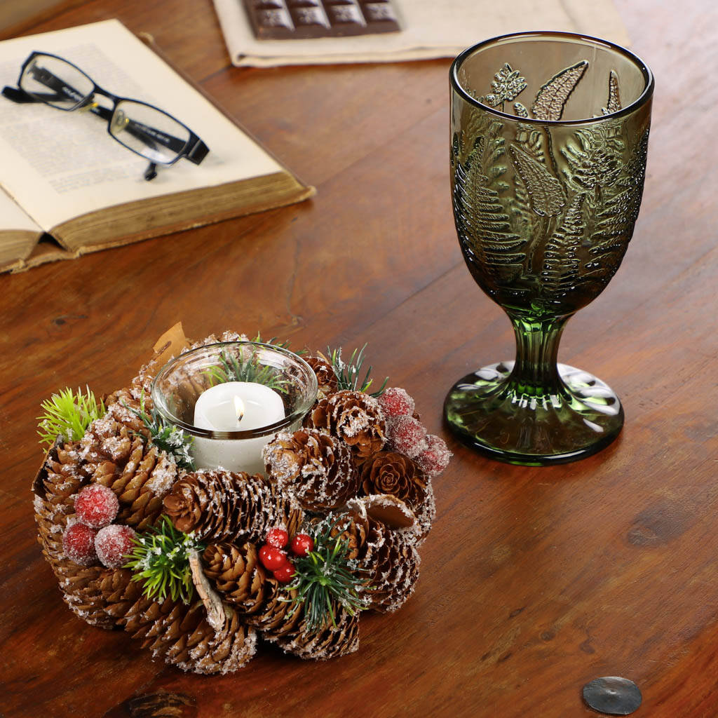 Dibor 2 Triple Candle Holders Christmas Pine Cone Tealight Jars