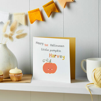 Personalised First Halloween Pumpkin Greeting Card, 2 of 3