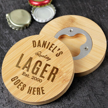 Personalised Free Text Bamboo Bottle Opener Coaster, 6 of 7