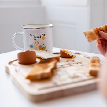 Personalised Egg Toast Chopping Board And Enamel Mug, 3 of 3