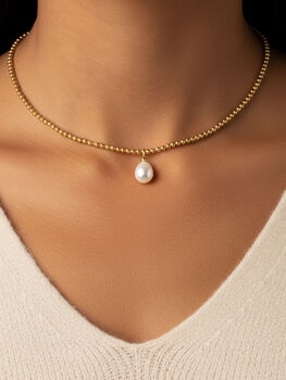 Dainty Women's Chain Beaded Ball Choker Or Necklace In 18k Gold, 5 of 5