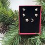 Three Pairs Sterling Silver Stud Earrings, thumbnail 1 of 3