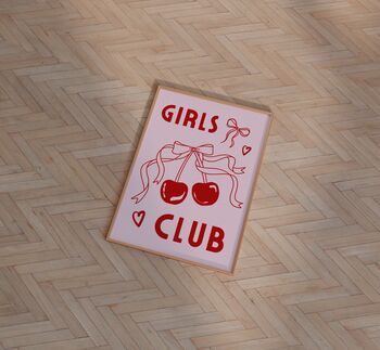 Girls Club Wall Art Print Pink Bows Cherries, 5 of 10