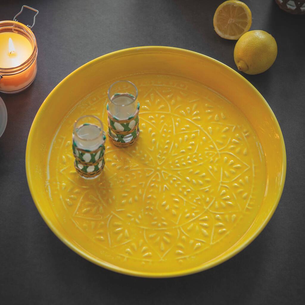 Yellow Floral Serving Tray With Raised Edges By The Forest & Co