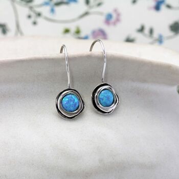 Handmade Organic Opal Silver Hook Earrings, 3 of 7