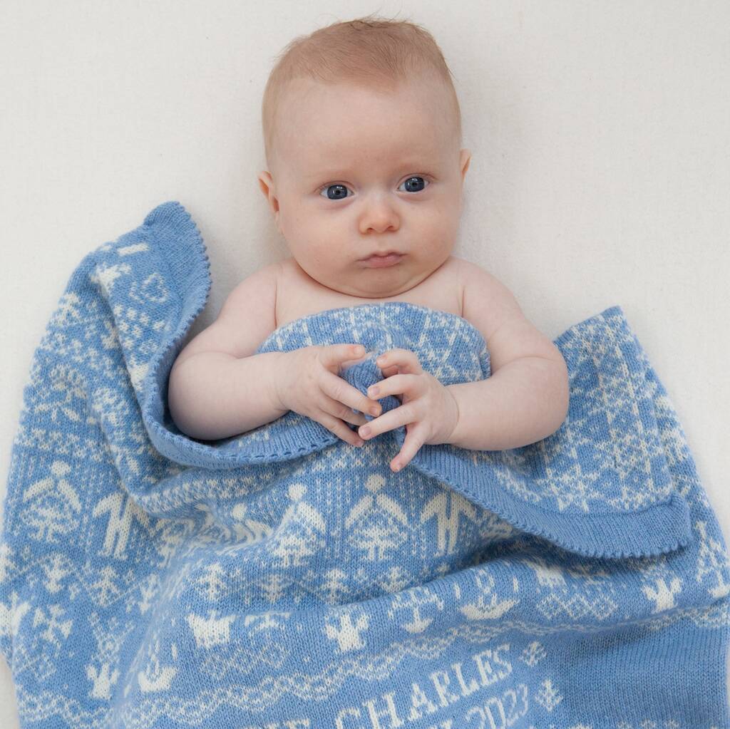 Personalised Lambswool People Baby Blanket In Blue, 1 of 6