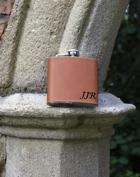 Personalised English Hide Leather Hip Flask Men's Gift, 2 of 10