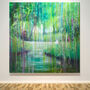 Emanation, Green Oil Painting Of River And Egret, thumbnail 1 of 9