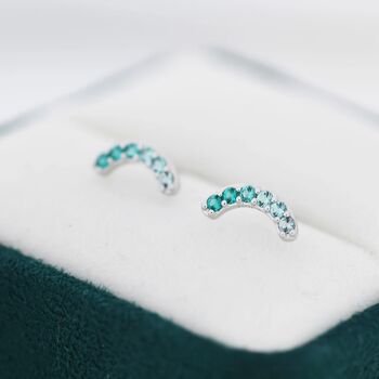 Ombre Emerald Green Cz Curved Bar Stud Earrings, 2 of 11