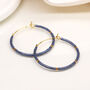 Gold Plated Open Hoop Earrings With Blue / Gold Beads, thumbnail 3 of 4