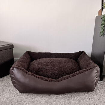 Vegan Leather And Sherpa Fleece Lined Dog Bed, 5 of 12