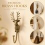 Vintage Brass Deer Wall Hooks Set Of Two, thumbnail 3 of 9